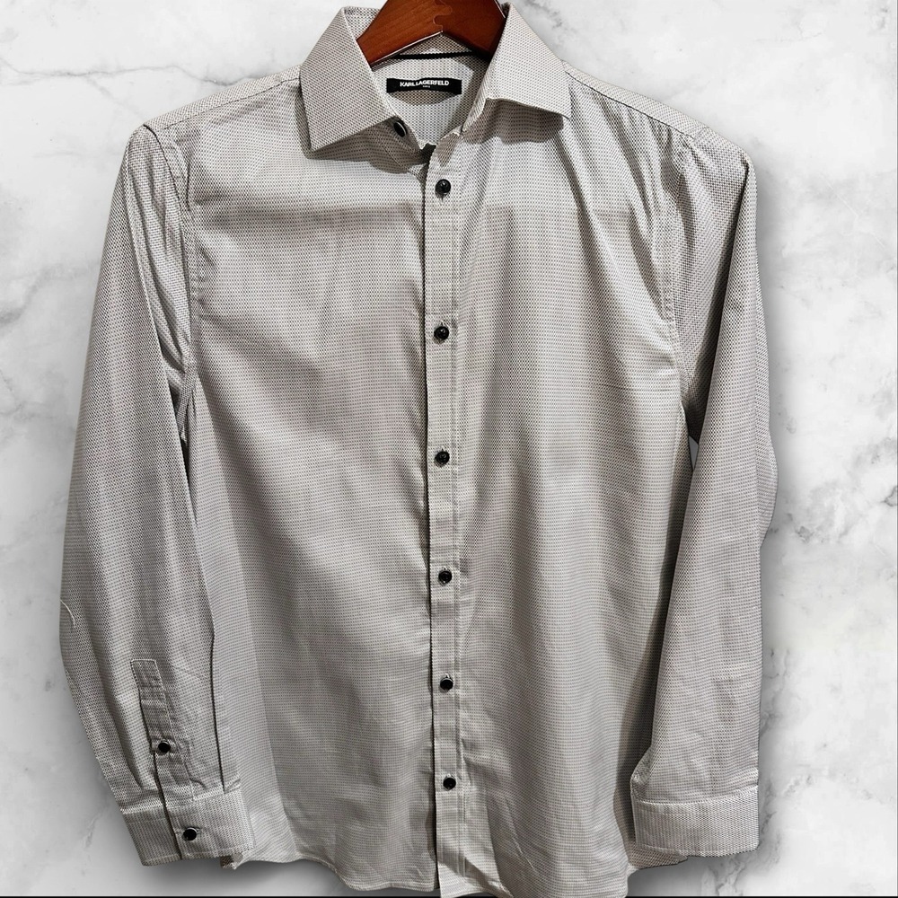 Karl Lagerfeld Paris Check Button Up Long Sleeve‎ Shirt White Men's Small New